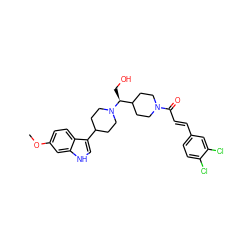 COc1ccc2c(C3CCN([C@@H](CO)C4CCN(C(=O)/C=C/c5ccc(Cl)c(Cl)c5)CC4)CC3)c[nH]c2c1 ZINC000029045130