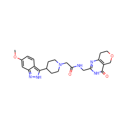 COc1ccc2c(C3CCN(CC(=O)NCc4nc5c(c(=O)[nH]4)COCC5)CC3)[nH]nc2c1 ZINC000208801140