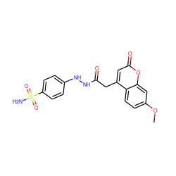 COc1ccc2c(CC(=O)NNc3ccc(S(N)(=O)=O)cc3)cc(=O)oc2c1 ZINC000040408765