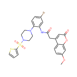 COc1ccc2c(CC(=O)Nc3cc(Br)ccc3N3CCN(S(=O)(=O)c4cccs4)CC3)cc(=O)oc2c1 ZINC000034803857