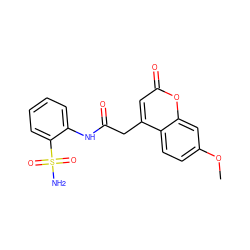 COc1ccc2c(CC(=O)Nc3ccccc3S(N)(=O)=O)cc(=O)oc2c1 ZINC000040408321