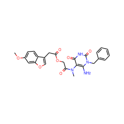 COc1ccc2c(CC(=O)OCC(=O)N(C)c3c(N)n(Cc4ccccc4)c(=O)[nH]c3=O)coc2c1 ZINC000009960294