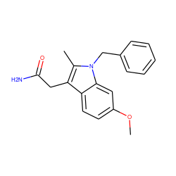 COc1ccc2c(CC(N)=O)c(C)n(Cc3ccccc3)c2c1 ZINC000013446064