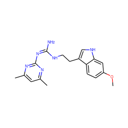 COc1ccc2c(CCN/C(N)=N\c3nc(C)cc(C)n3)c[nH]c2c1 ZINC000053246714