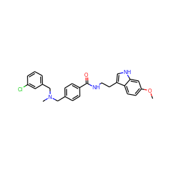 COc1ccc2c(CCNC(=O)c3ccc(CN(C)Cc4cccc(Cl)c4)cc3)c[nH]c2c1 ZINC000169341978