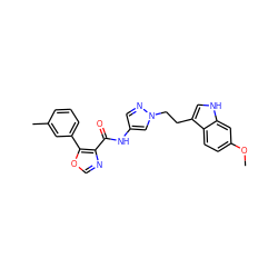 COc1ccc2c(CCn3cc(NC(=O)c4ncoc4-c4cccc(C)c4)cn3)c[nH]c2c1 ZINC001772657482