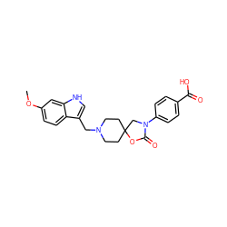 COc1ccc2c(CN3CCC4(CC3)CN(c3ccc(C(=O)O)cc3)C(=O)O4)c[nH]c2c1 ZINC000144574517