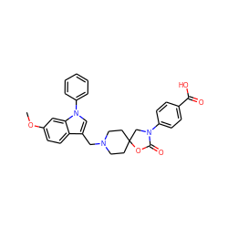 COc1ccc2c(CN3CCC4(CC3)CN(c3ccc(C(=O)O)cc3)C(=O)O4)cn(-c3ccccc3)c2c1 ZINC000169702664