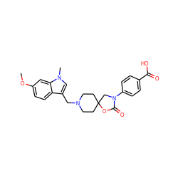 COc1ccc2c(CN3CCC4(CC3)CN(c3ccc(C(=O)O)cc3)C(=O)O4)cn(C)c2c1 ZINC000169702662