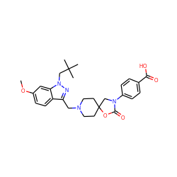 COc1ccc2c(CN3CCC4(CC3)CN(c3ccc(C(=O)O)cc3)C(=O)O4)nn(CC(C)(C)C)c2c1 ZINC000144549717