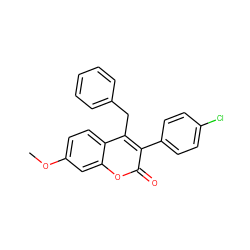 COc1ccc2c(Cc3ccccc3)c(-c3ccc(Cl)cc3)c(=O)oc2c1 ZINC000002581710