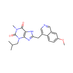 COc1ccc2c(Cc3nc4c([nH]3)c(=O)n(C)c(=O)n4CC(C)C)cncc2c1 ZINC000028882162