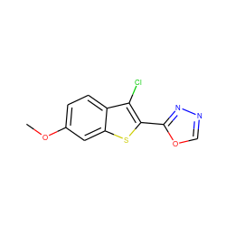 COc1ccc2c(Cl)c(-c3nnco3)sc2c1 ZINC000003293172