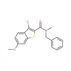 COc1ccc2c(Cl)c(C(=O)N(C)Cc3ccccc3)sc2c1 ZINC000000038640