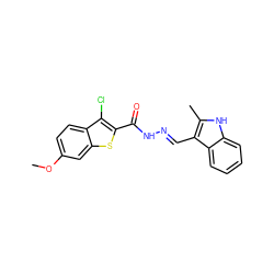 COc1ccc2c(Cl)c(C(=O)N/N=C/c3c(C)[nH]c4ccccc34)sc2c1 ZINC000003262558