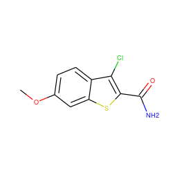 COc1ccc2c(Cl)c(C(N)=O)sc2c1 ZINC000000045997