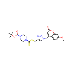 COc1ccc2c(Cn3cc(CSC(=S)N4CCN(C(=O)OC(C)(C)C)CC4)nn3)cc(=O)oc2c1 ZINC000103297596