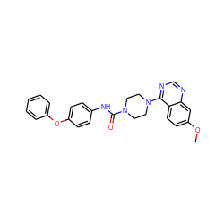 COc1ccc2c(N3CCN(C(=O)Nc4ccc(Oc5ccccc5)cc4)CC3)ncnc2c1 ZINC000013538347