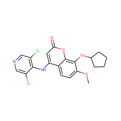 COc1ccc2c(Nc3c(Cl)cncc3Cl)cc(=O)oc2c1OC1CCCC1 ZINC000100103896