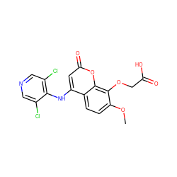 COc1ccc2c(Nc3c(Cl)cncc3Cl)cc(=O)oc2c1OCC(=O)O ZINC000100103898