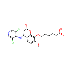 COc1ccc2c(Nc3c(Cl)cncc3Cl)cc(=O)oc2c1OCCCCCC(=O)O ZINC000100103924