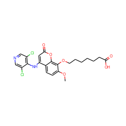 COc1ccc2c(Nc3c(Cl)cncc3Cl)cc(=O)oc2c1OCCCCCCC(=O)O ZINC000084466384