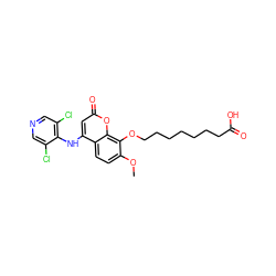 COc1ccc2c(Nc3c(Cl)cncc3Cl)cc(=O)oc2c1OCCCCCCCC(=O)O ZINC000100103927