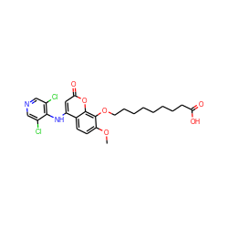 COc1ccc2c(Nc3c(Cl)cncc3Cl)cc(=O)oc2c1OCCCCCCCCC(=O)O ZINC000100103965