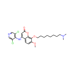 COc1ccc2c(Nc3c(Cl)cncc3Cl)cc(=O)oc2c1OCCCCCCCCN(C)C ZINC000100103985