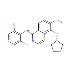 COc1ccc2c(Nc3c(Cl)cncc3Cl)nccc2c1OC1CCCC1 ZINC000049088968