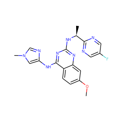 COc1ccc2c(Nc3cn(C)cn3)nc(N[C@@H](C)c3ncc(F)cn3)nc2c1 ZINC000068204705