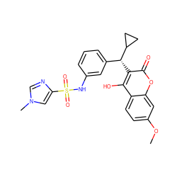 COc1ccc2c(O)c([C@H](c3cccc(NS(=O)(=O)c4cn(C)cn4)c3)C3CC3)c(=O)oc2c1 ZINC000003815633