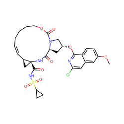 COc1ccc2c(O[C@@H]3C[C@H]4C(=O)N[C@]5(C(=O)NS(=O)(=O)C6CC6)C[C@H]5/C=C\CCCCOC(=O)N4C3)nc(Cl)cc2c1 ZINC000169702921