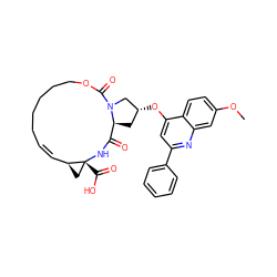 COc1ccc2c(O[C@@H]3C[C@H]4C(=O)N[C@]5(C(=O)O)C[C@H]5/C=C\CCCCCOC(=O)N4C3)cc(-c3ccccc3)nc2c1 ZINC000169702923