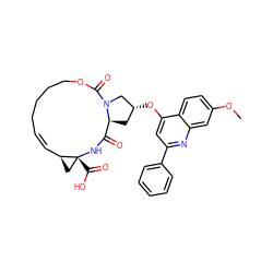 COc1ccc2c(O[C@@H]3C[C@H]4C(=O)N[C@]5(C(=O)O)C[C@H]5/C=C\CCCCOC(=O)N4C3)cc(-c3ccccc3)nc2c1 ZINC000144766895
