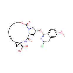 COc1ccc2c(O[C@@H]3C[C@H]4C(=O)N[C@]5(C(=O)O)C[C@H]5/C=C\CCCCOC(=O)N4C3)nc(Cl)cc2c1 ZINC000144767488