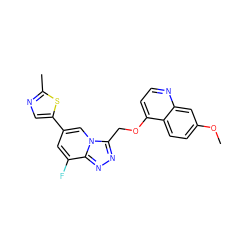 COc1ccc2c(OCc3nnc4c(F)cc(-c5cnc(C)s5)cn34)ccnc2c1 ZINC000139846311