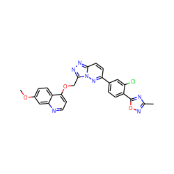 COc1ccc2c(OCc3nnc4ccc(-c5ccc(-c6nc(C)no6)c(Cl)c5)nn34)ccnc2c1 ZINC000139979828