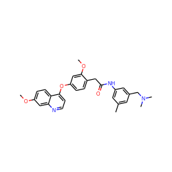 COc1ccc2c(Oc3ccc(CC(=O)Nc4cc(C)cc(CN(C)C)c4)c(OC)c3)ccnc2c1 ZINC000084616002