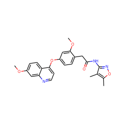 COc1ccc2c(Oc3ccc(CC(=O)Nc4noc(C)c4C)c(OC)c3)ccnc2c1 ZINC000084635910