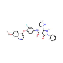 COc1ccc2c(Oc3ccc(NC(=O)c4c([C@@H]5CCCN5)n(C)n(-c5ccccc5)c4=O)cc3F)ccnc2c1 ZINC000084759486