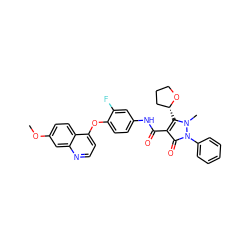 COc1ccc2c(Oc3ccc(NC(=O)c4c([C@@H]5CCCO5)n(C)n(-c5ccccc5)c4=O)cc3F)ccnc2c1 ZINC000084653405