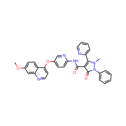 COc1ccc2c(Oc3ccc(NC(=O)c4c(-c5ccccn5)n(C)n(-c5ccccc5)c4=O)nc3)ccnc2c1 ZINC000084652215