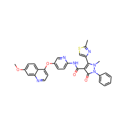 COc1ccc2c(Oc3ccc(NC(=O)c4c(-c5csc(C)n5)n(C)n(-c5ccccc5)c4=O)nc3)ccnc2c1 ZINC000084759211