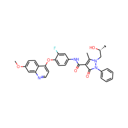 COc1ccc2c(Oc3ccc(NC(=O)c4c(C)n(C[C@@H](C)O)n(-c5ccccc5)c4=O)cc3F)ccnc2c1 ZINC000042876954