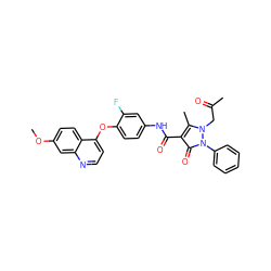 COc1ccc2c(Oc3ccc(NC(=O)c4c(C)n(CC(C)=O)n(-c5ccccc5)c4=O)cc3F)ccnc2c1 ZINC000044387275