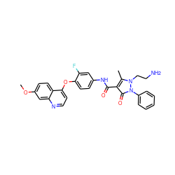 COc1ccc2c(Oc3ccc(NC(=O)c4c(C)n(CCN)n(-c5ccccc5)c4=O)cc3F)ccnc2c1 ZINC000084652510