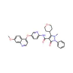 COc1ccc2c(Oc3ccc(NC(=O)c4c(C5CCOCC5)n(C)n(-c5ccccc5)c4=O)nc3)ccnc2c1 ZINC000084652561