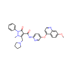 COc1ccc2c(Oc3ccc(NC(=O)c4c(CN5CCCC5)n(C)n(-c5ccccc5)c4=O)nc3)ccnc2c1 ZINC000084759484