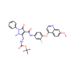 COc1ccc2c(Oc3ccc(NC(=O)c4c(CNC(=O)OC(C)(C)C)n(C)n(-c5ccccc5)c4=O)cc3F)ccnc2c1 ZINC000084652127